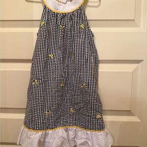 Gingham Sleeveless Dress with bumble bees